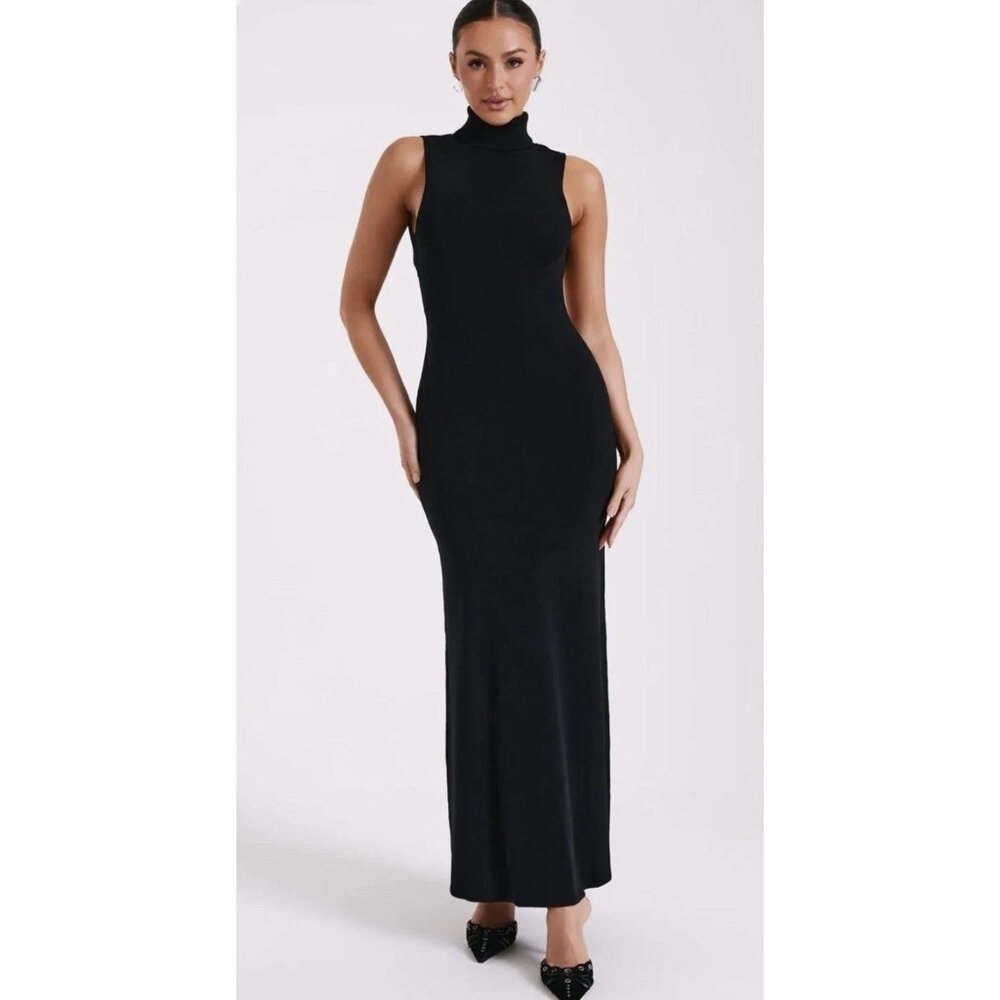 Meshki Louisa High Neck Knit Maxi Dress - Black Size Small